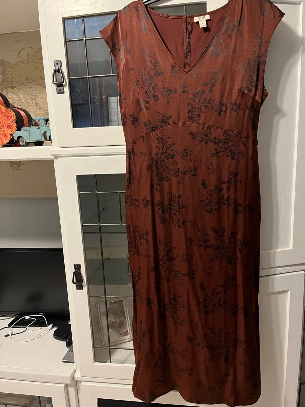 Per Se Rust Brown Floral Midi Dress